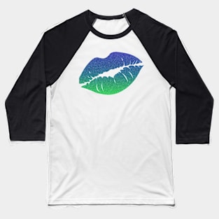 Blue Ombre Faux Glitter Lips Baseball T-Shirt